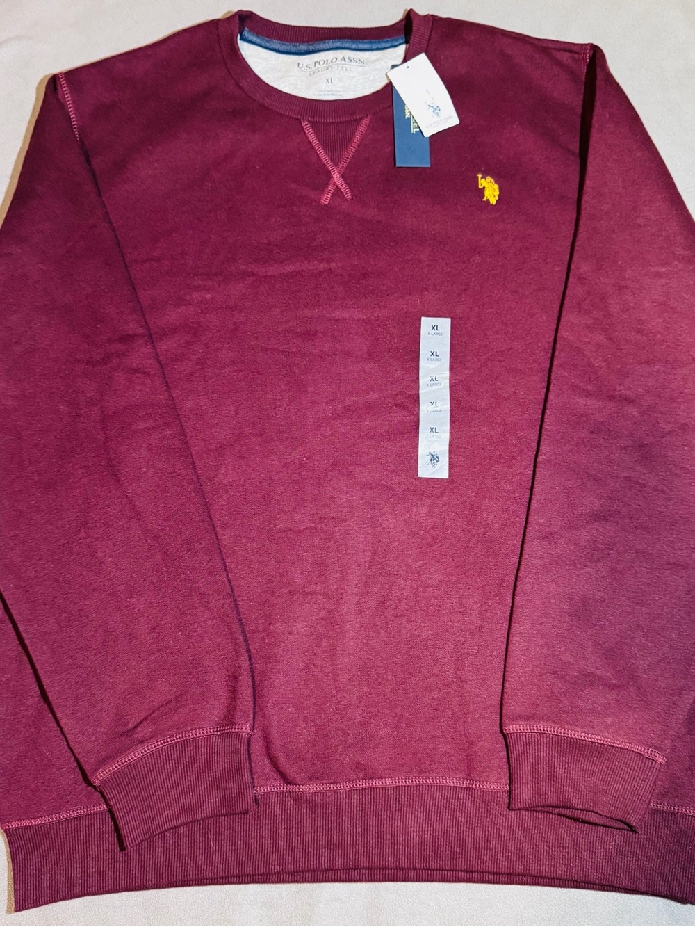 U.S. Polo Assn. - Burgundy Heather Men's Crewneck Fleece Sweatshirt - XL